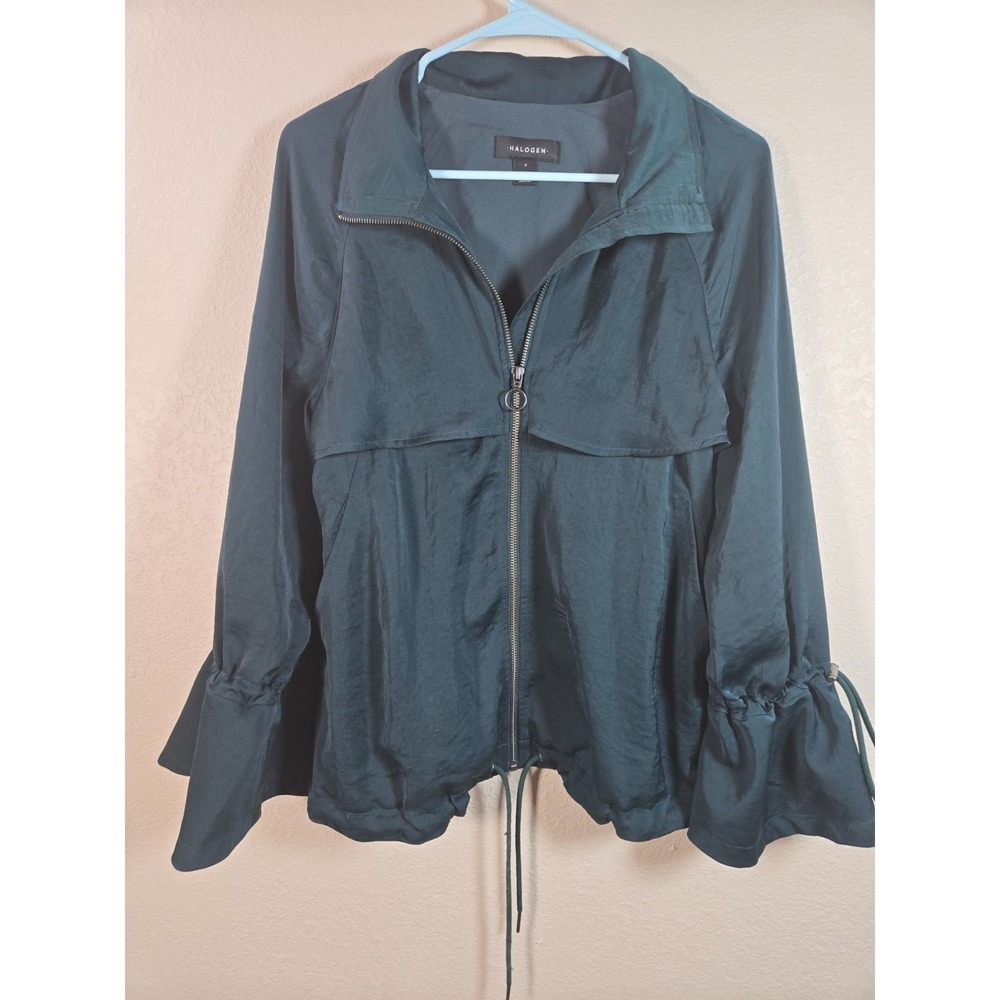 Halogen Women's Size Small Emerald Green Zip Up Jacket Bell Sleeves